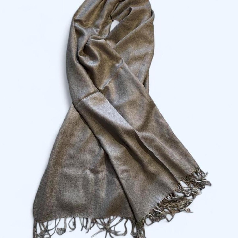 PASHMINA NEW Shine Glitz Gray 70% Pashmina 30% Silk Shawl Wrap Scarf with Fringe
